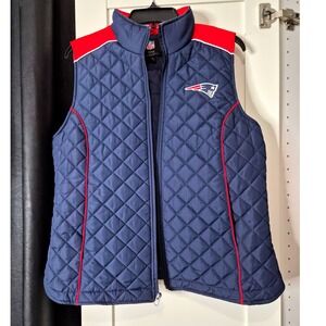 NFL New England Patriots Womens Quilted Vest Full Zip Red Trim Team Apparel L G